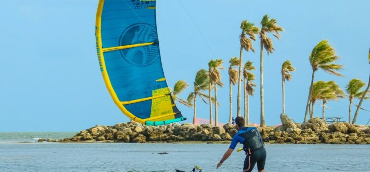 Le matériel du parfait kitesurfeur kitesurfeur avec sa planche et son aile